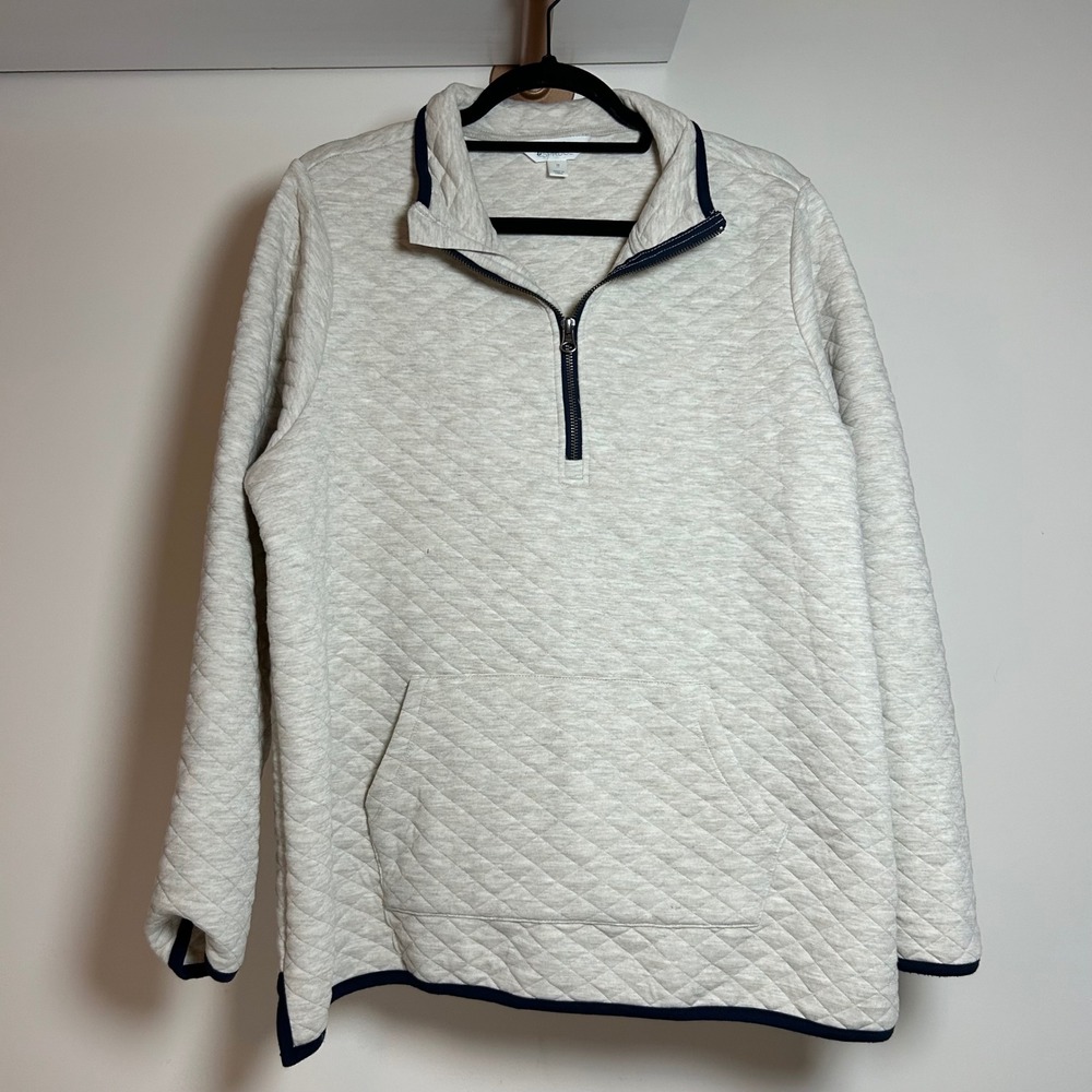 Market &‎ Spruce Womens 1X Quilted Quarter Zip Pullover Sweatshirt Oatmeal Navy
